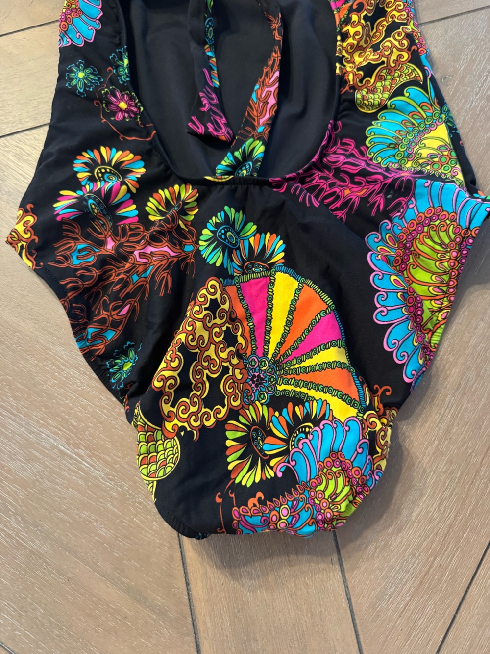 Trina Turk Black One-Piece Swimsuit with Neon Floral Paisley Print - Picture 7 of 10